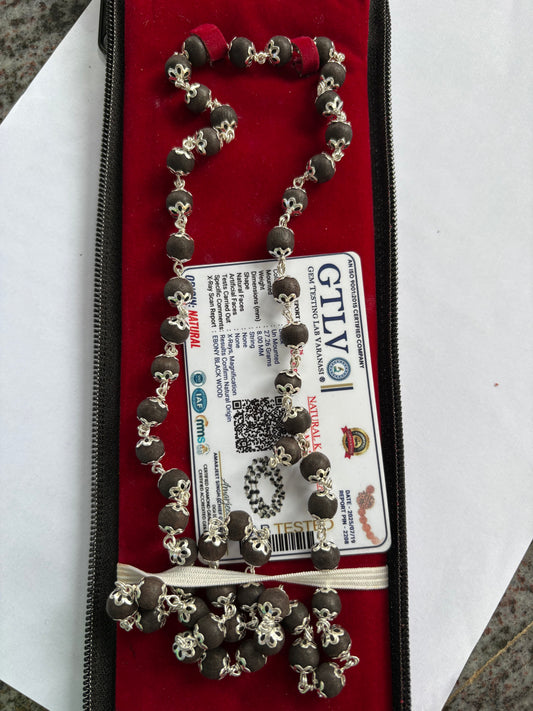German Silver Karungali Mala – Handcrafted Ebony Wood Spiritual (Pure & Certified)